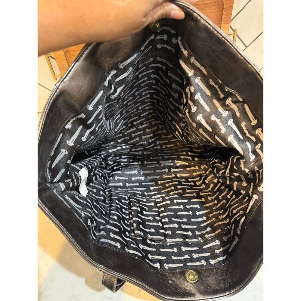vintage Betsey Johnson Gunmetal Tote Bag with Ruffle Lace Accents 2006-2009 - Picture 11 of 16